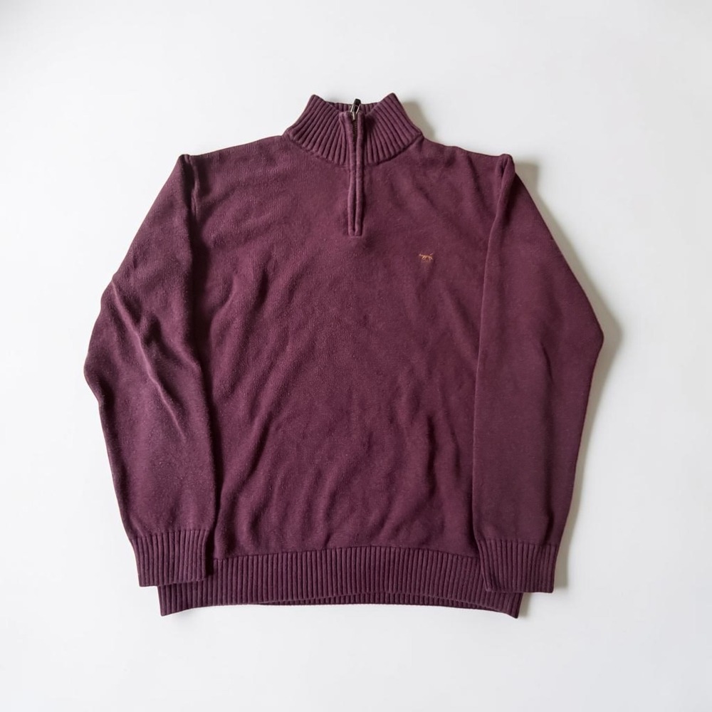 Rodd & Gunn Mens Quarter Zip Sweater Burgundy Wine Knit Pullover Size Large